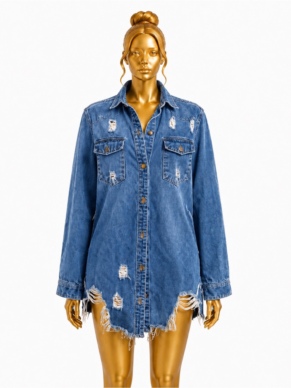American Bazi Distressed Blue Denim Jean Jacket